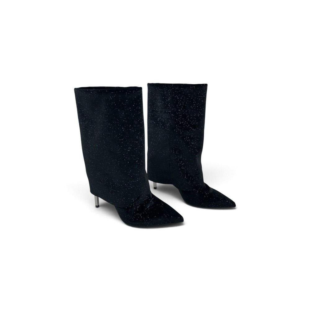 Balmain Navy Blue Glitter Effect Velvet Pointed Toe Boots EU 38 US 8